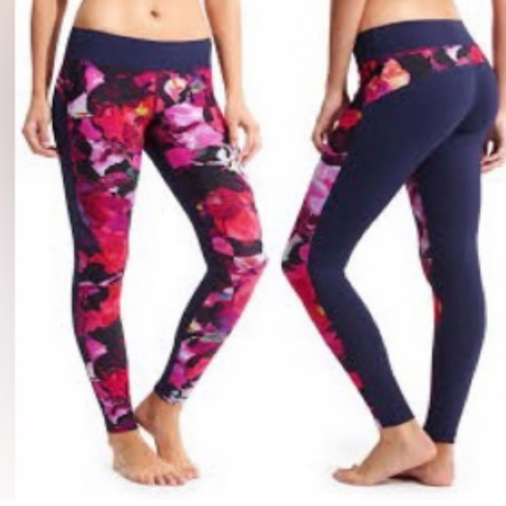 ATHLETA NAVY PINK FLORAL LEGGINGS SIZE XS